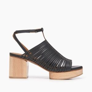 COCLIO “Remy Clog” Black Leather Platform Strappy Heel. Size 10 (41). New!